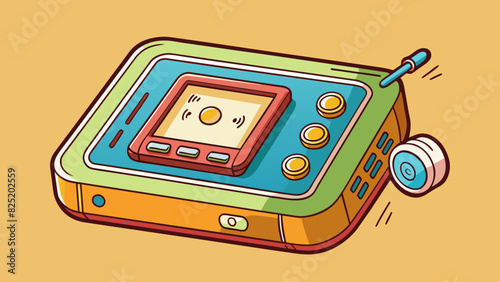 A ringing phone This object is rectangular in shape with a speaker and a small screen on one side and buttons on the other. It emits a loud ringing. Cartoon Vector.