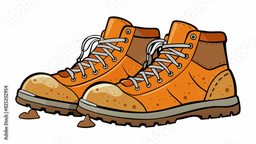 A scuffed hiking boots with worn laces and mud stains symbolizing a love for adventure and exploration.. Cartoon Vector.