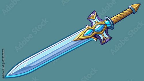 A shimmering sword forged from the finest steel and adorned with intricate designs represents the sharpness and deadly force of a skilled swordsman.. Cartoon Vector.