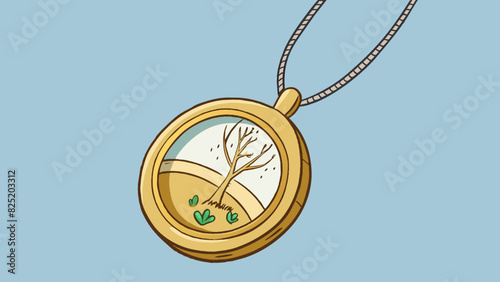 A shiny gold locket on a delicate chain with a small etching of a tree inside. Opening it reveals a lock of hair and a handwritten note with the words. Cartoon Vector.