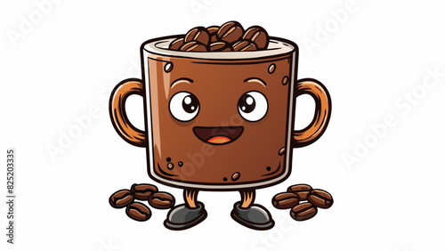 A short stout mug filled with dark bitter liquid topped with a thick layer of frothy foam. The bold aroma of roasted coffee beans lingers in the air. Cartoon Vector.