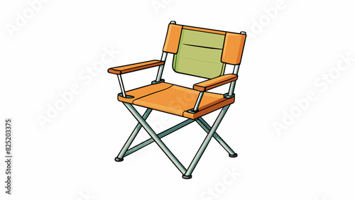 A simple metal folding chair with a canvas seat and backrest. It is lightweight and easy to transport making it ideal for outdoor events or picnics.. Cartoon Vector.