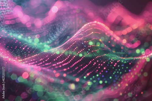 An image on a physics theme in pink and green, blurry, as a background for a slide.