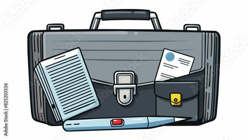 A sleek black briefcase with a shiny silver latch packed with all the necessary documents and gadgets for a successful business meeting.. Cartoon Vector.