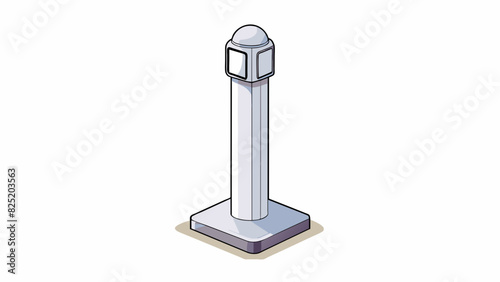 A sleek and modern post made of glossy white plastic secured firmly in the ground with a concrete base. Its slender design and straight edges give off. Cartoon Vector.