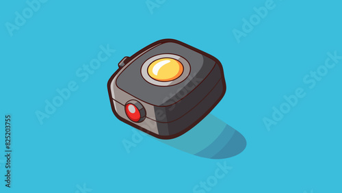 A small compact object with a matte black finish and a single button on the top. When activated it produces a bright light and a low humming noise.. Cartoon Vector.