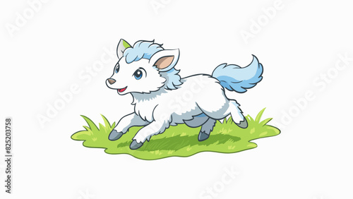 A small but mighty being with a gentle disposition and soft white fur. Its size belies its spirited nature as it playfully runs and jumps in a meadow. Cartoon Vector.