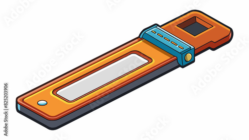 A small rectangular tool made of metal and plastic with sharp edges and a handle for gripping used for ting through various materials.. Cartoon Vector.