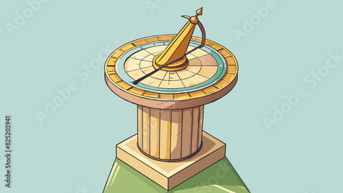 A small round sundial sat atop the stone pillar its delicate engravings and shadowcasting gnomon making it a functional work of art that could track. Cartoon Vector.