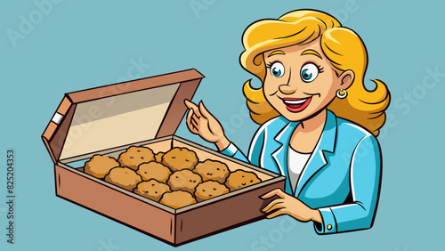 As she od the box she was met with the strong scent of freshly baked cookies. The cookies were still warm with golden edges and a soft chewy center.. Cartoon Vector.