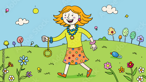 As she walked through the meadow the misss laughter echoed through the air accompanied by the gentle tinkling of her charm bracelet adorned with. Cartoon Vector.