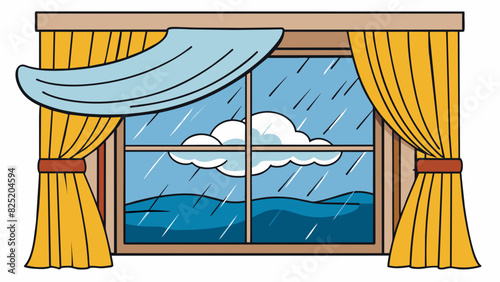 As the storm raged outside the thick curtains acted as a barrier against the howling wind and rain. Against the windows they swayed and billowed but. Cartoon Vector.