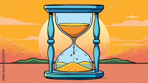 As the sun slowly set behind the horizon the hourglass poured its final grains of sand from the top chamber to the bottom marking the passing of an. Cartoon Vector.