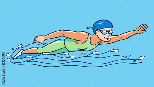 A swimmer practicing their strokes gliding through the water and taking note of their body positioning and breathing techniques.. Cartoon Vector.