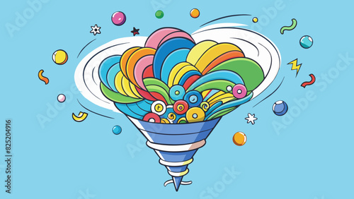 A swirling tornado of different colors each representing a different thought or idea overlapping and colliding with each other.. Cartoon Vector.