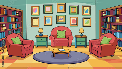As you walk through the library you come across cozy nooks and reading corners furnished with cozy armchairs and plush rugs. These quiet corners are. Cartoon Vector.