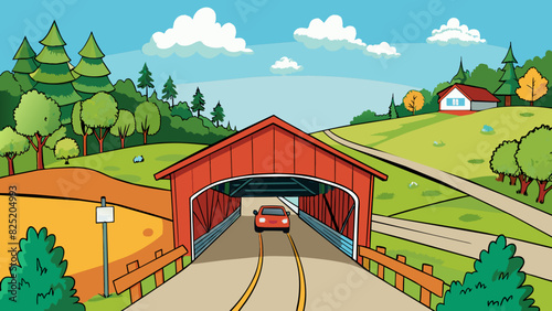 As you explore the countys winding backroads youll come across a charming oldfashioned covered bridge its wooden planks worn smooth from years of use. Cartoon Vector.