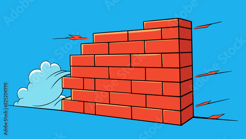 A sy red brick wall standing tall and strong against the wind. Each brick is carefully p forming a solid structure that provides safety and security.. Cartoon Vector.