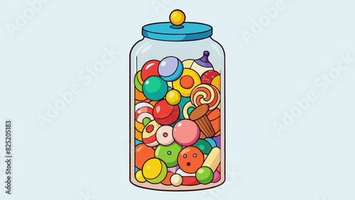 A tall glass jar filled with colorful candies each one a different shape and size creating a diverse amount.. Cartoon Vector.