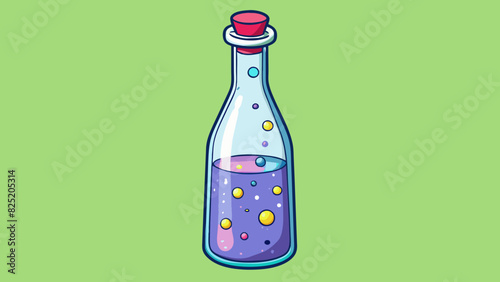 A tall thin object made of clear glass filled with colorful liquid that bubbles and swirls when shaken. At the top there is a narrow opening and a. Cartoon Vector.