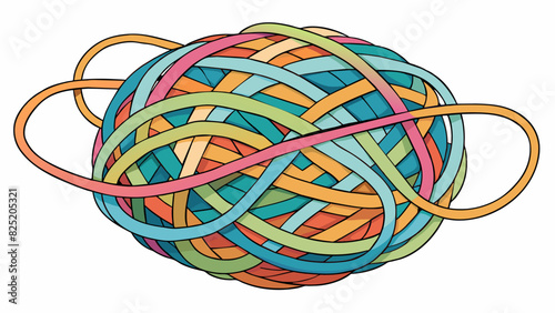 A tangled ball of yarn being unraveled and organized symbolizing the process of sorting through and understanding complex thoughts. The yarn is soft. Cartoon Vector.