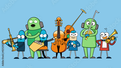 A team is like a symphony orchestra where each member plays a different instrument but together they create harmonious music.. Cartoon Vector.