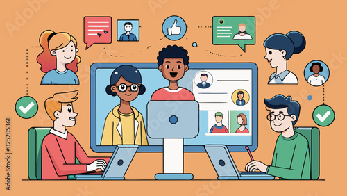 A team of psychologists using surveys and interviews to investigate the effects of social media on selfesteem in teenagers. The study participants. Cartoon Vector.