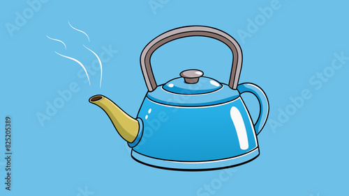 A teapot with a spout pouring out a steady stream of boiling water. The surface of the water is clear and still but steam billows out from the spout. Cartoon Vector.