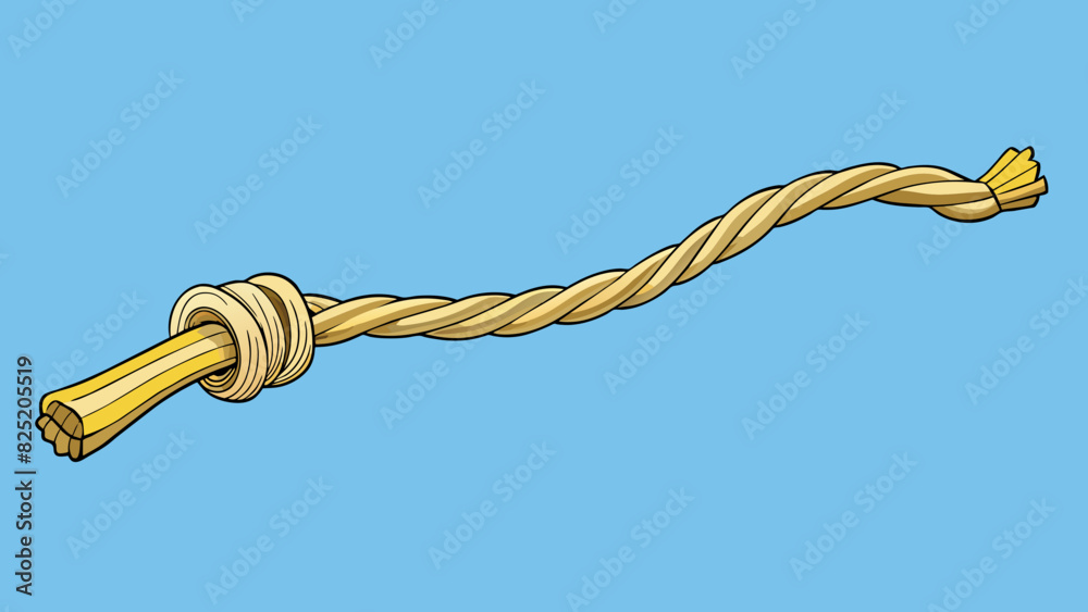 A thin and slightly frayed rope only about 3 feet long. It used to be part of a much longer rope but has been and repurposed for a new use.. Cartoon Vector.