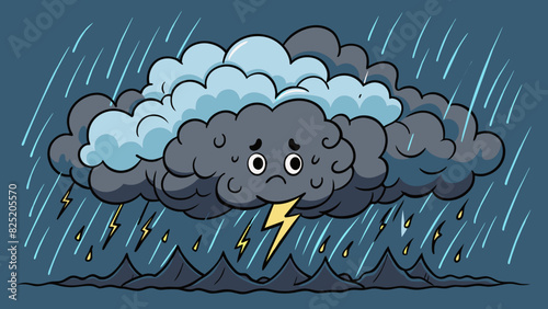 A thunderstorm with dark clouds rolling in and lightning crackling through the sky. The intense winds and heavy rain showcase the might and force of. Cartoon Vector.