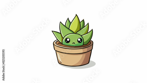 A tiny potted succulent small enough to fit in the palm of your hand. Its leaves are dull and drooped clearly lacking proper hydration. The pot it. Cartoon Vector.