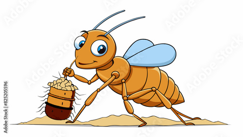 A tireless ant carrying a large crumb of food back to its colony determined to provide for its fellow workers.. Cartoon Vector.