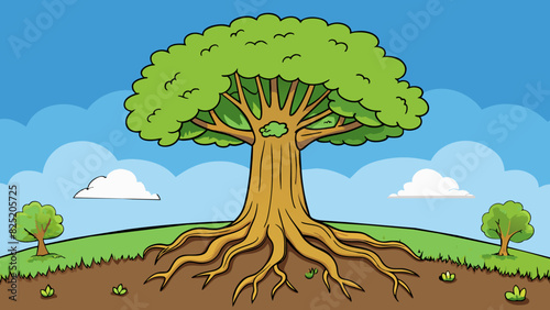 A tree that stands tall and strong through all seasons always rooted in the ground.. Cartoon Vector.