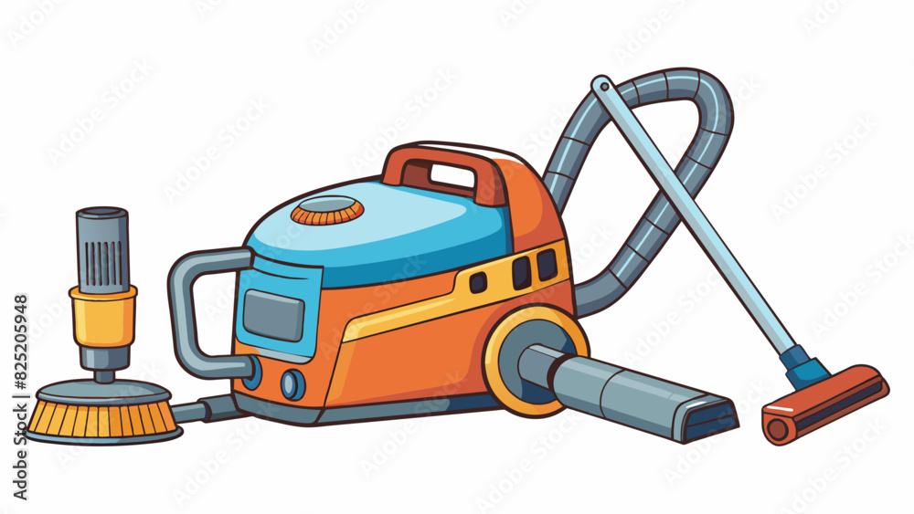 A versatile tool made of metal and plastic featuring multiple attachments for different household tasks. It can switch from a vacuum to a mop to a. Cartoon Vector.