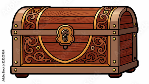 A vintage chest made of dark polished wood with ornate handles and intricate carvings along the sides.. Cartoon Vector.