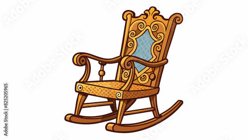A vintage wooden rocking chair with curved arms and intricate carvings on the backrest.. Cartoon Vector.