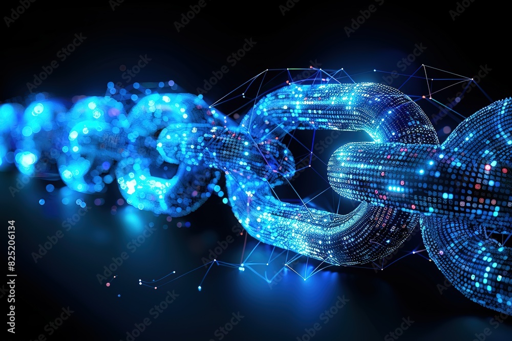 A chain of blue links with a red dot in the middle A chain of blue links with a red dot in the middle