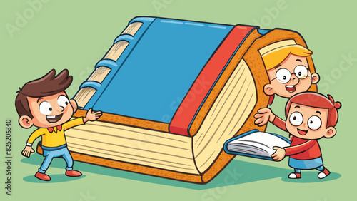 A worn wellloved childrens book being carefully repaired its spine reinforced and pages laminated to preserve it for future generations.. Cartoon Vector.