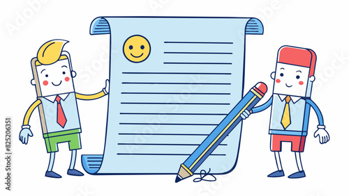 A written contract with both parties signatures symbolizing a formal and binding agreement between them.. Cartoon Vector.