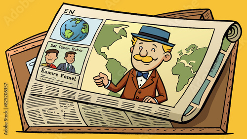 A yellowed newspaper from years ago was found tucked away in a box. The headlines and stories depicted a world vastly different from the present. Cartoon Vector.