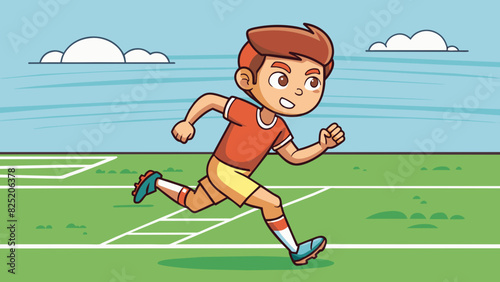 A young athlete sweat glistening on their forehead as they sprint across the field with focused determination chasing after the soccer ball.. Cartoon Vector.