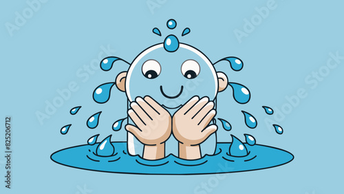 Cupping your hands under a stream of cool water feeling the droplets slip through your fingers and onto your skin.. Cartoon Vector.