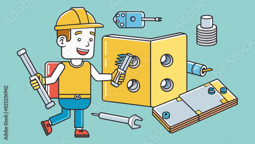 Follow the instruction manual to connect the pieces together using the provided screws and tools.. Cartoon Vector.