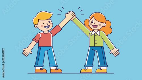 High five Two people standing facing each other with their hands raised about to slap them together. This is a gesture often used to celebrate and. Cartoon Vector.