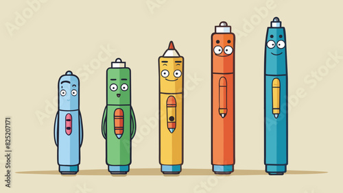 Imagine a tall sleek pen standing in a row with other pens. The mean would be the pen that is perfectly average in height and width with no. Cartoon Vector.
