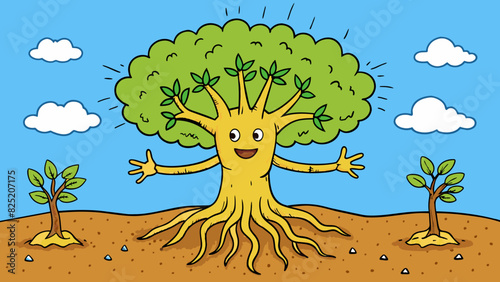 I am a tree rooted firmly in the ground but constantly growing and evolving. My branches reach out to the world embracing new opportunities and. Cartoon Vector.