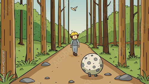 In the afternoon I took a walk along a dirt trail in the woods. As I walked I picked up a smooth round pebble that had a calming speckled pattern. The. Cartoon Vector.