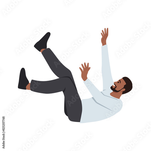 Person falling down from above. Fall of young man. Flat vector illustration isolated on white background