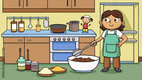 In the kitchen before the family woke up the countertops were covered in tered flour and sugar from the previous days baking. The wooden s used for. Cartoon Vector.