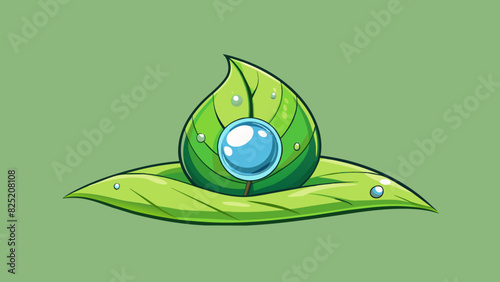 Minute A droplet of water on a leaf shimmering in the morning dew. Its spherical shape reflects the greenery and captures the light creating a. Cartoon Vector.